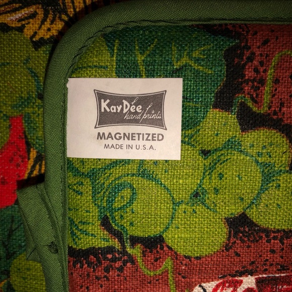 Vintage Kay Dee wine & cheese screen Print Tea Towel Set magnetic Pot Holder - Picture 7 of 7